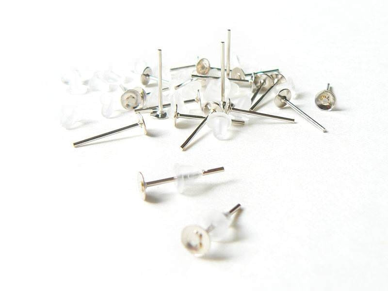 Achat 20 paires de puces d'oreilles argent clair - fermoir silicone