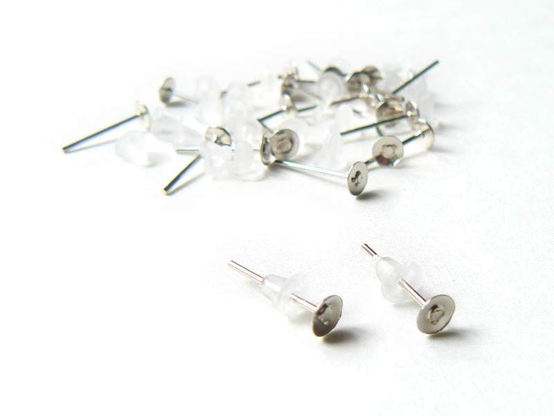 Achat 20 paires de puces d'oreilles argent clair - fermoir silicone